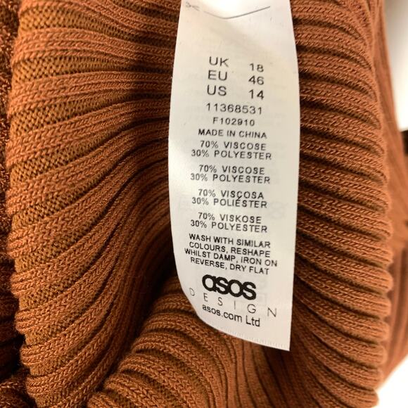 ASOS Design Brown Ribbed Knit Column Bodycon Maxi Dress Size 14 - Picture 4 of 5